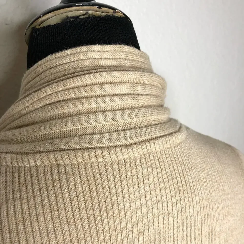 WHBM tan mixed ribbed knit open draped water fall cardigan size Medium